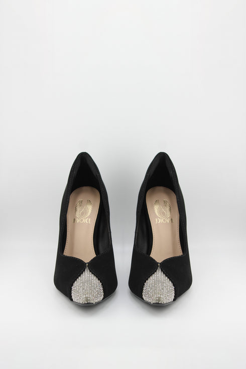 Invoice Stiletto Pumps with Rhinestone Toe